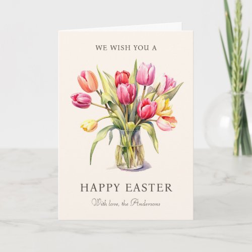 Bouquet of Colorful Tulips Happy Easter Holiday Card