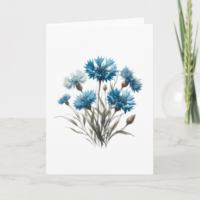 Bouquet of Cornflowers Buds and Blooms Greeting Card (Front)