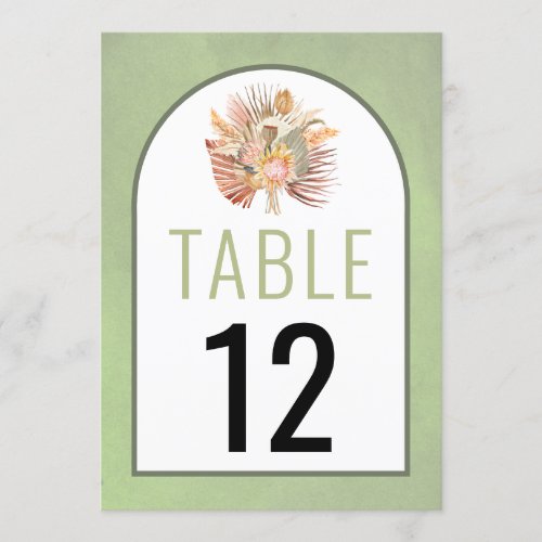 Bouquet of dried flowers wedding table number card