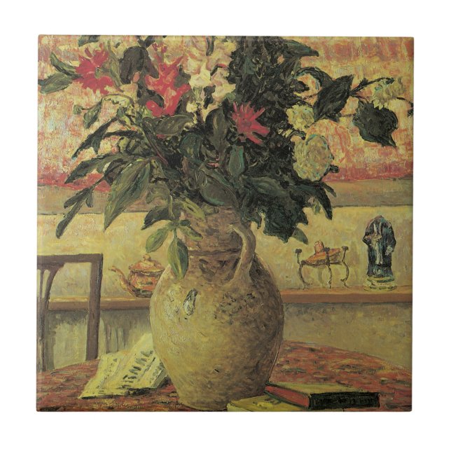Bouquet of Flowers at Window by Maxine Maufra Ceramic Tile (Front)