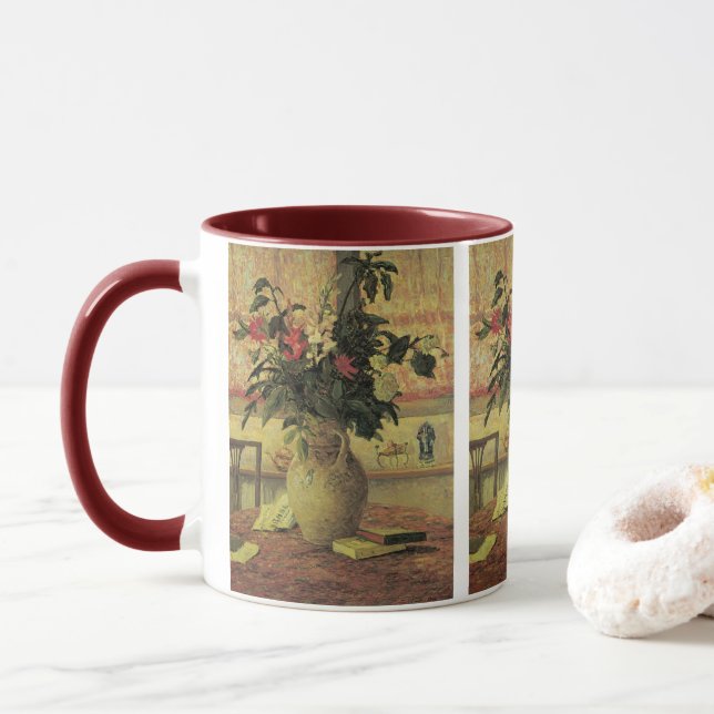 Bouquet of Flowers at Window by Maxine Maufra Mug (With Donut)