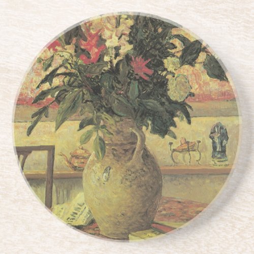 Bouquet of Flowers at Window by Maxine Maufra Sandstone Coaster