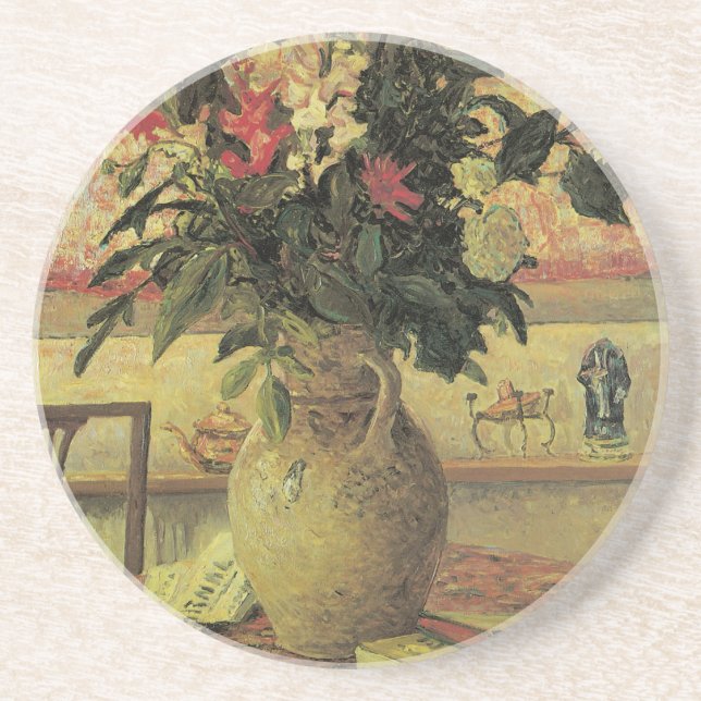 Bouquet of Flowers at Window by Maxine Maufra Sandstone Coaster (Front)