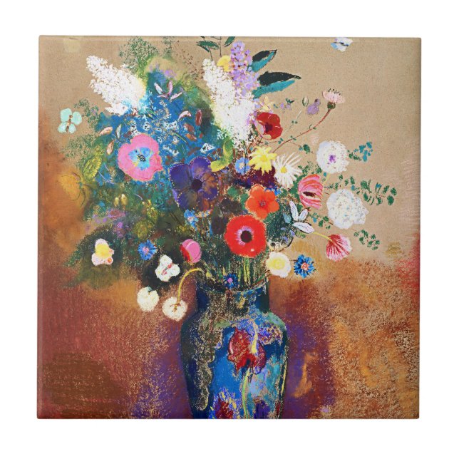 Bouquet of Flowers by Odilon Redon Ceramic Tile (Front)