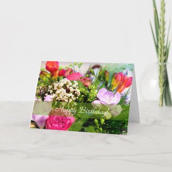 Bouquet Of Flowers Custom Birthday Card by Koobear at Zazzle