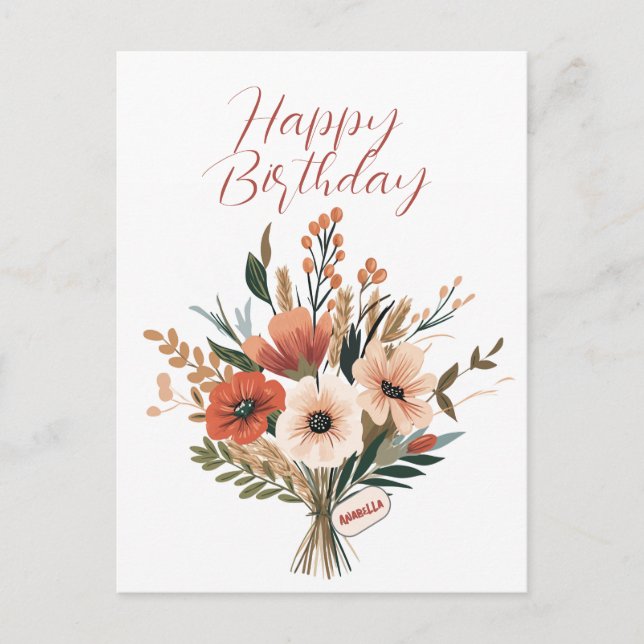 Bouquet of Flowers Custom Name Happy Birthday Postcard (Front)