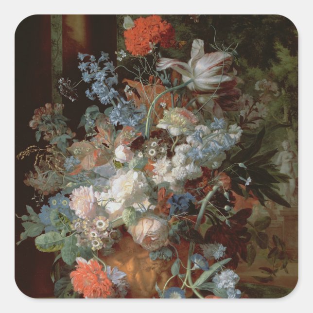 Bouquet of Flowers in a Landscape Square Sticker (Front)