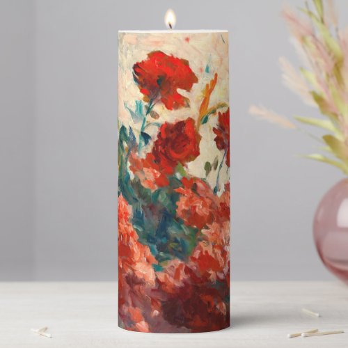 Bouquet of flowers in a vase ceramic  pillar candle