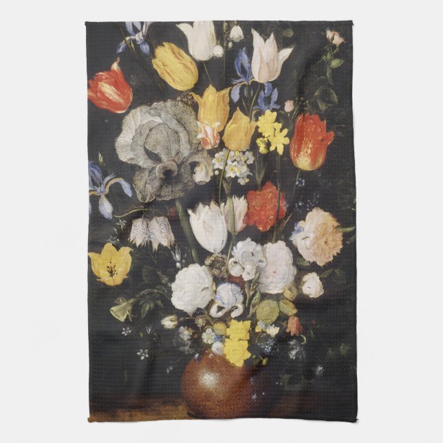Bouquet of Flowers in an Earthenware Vase  Kitchen Towel (Vertical)