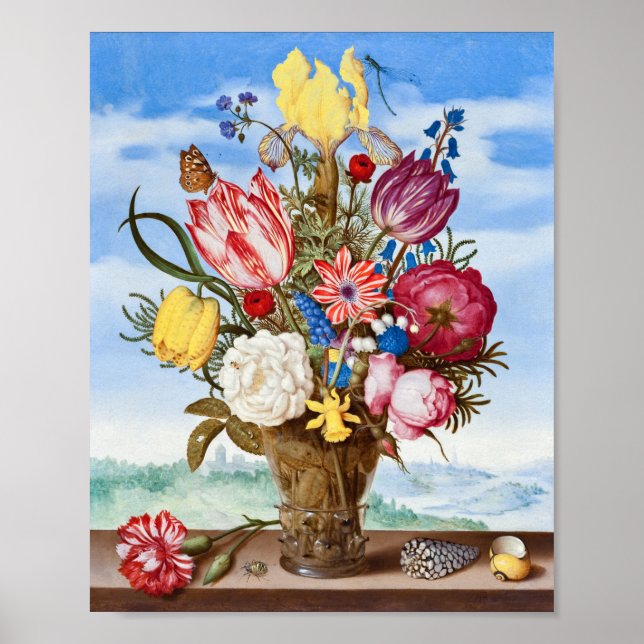 Bouquet of Flowers on a Ledge-Ambrosius Bosschaert Poster (Front)