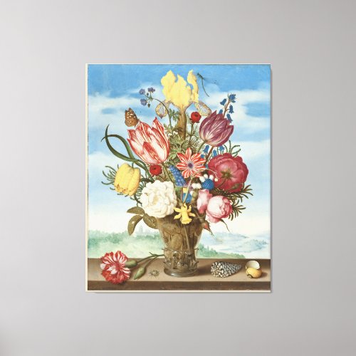 Bouquet of Flowers on a Ledge Canvas Print