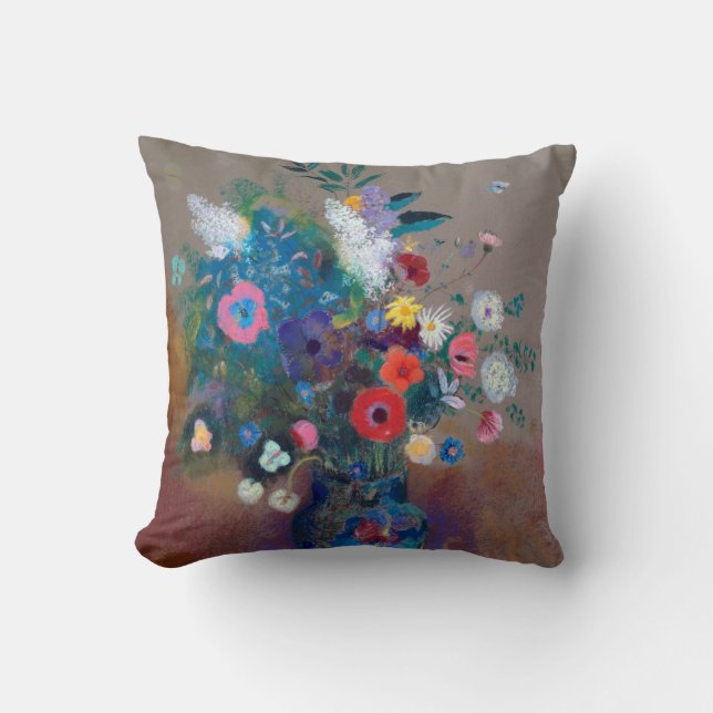 Bouquet of Flowers, Redon Throw Pillow (Front)