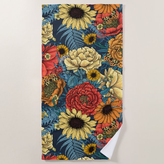 Bouquet of flowers- roses, peonies, daisies ans fe beach towel (Front)
