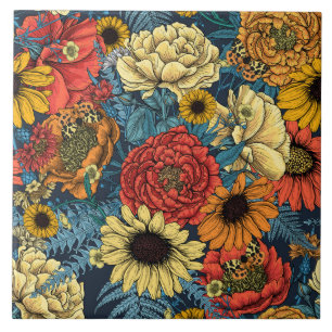 Bouquet of flowers- roses, peonies, daisies ans fe ceramic tile
