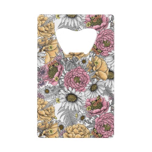Bouquet of flowers_ roses peonies daisies ans fe credit card bottle opener
