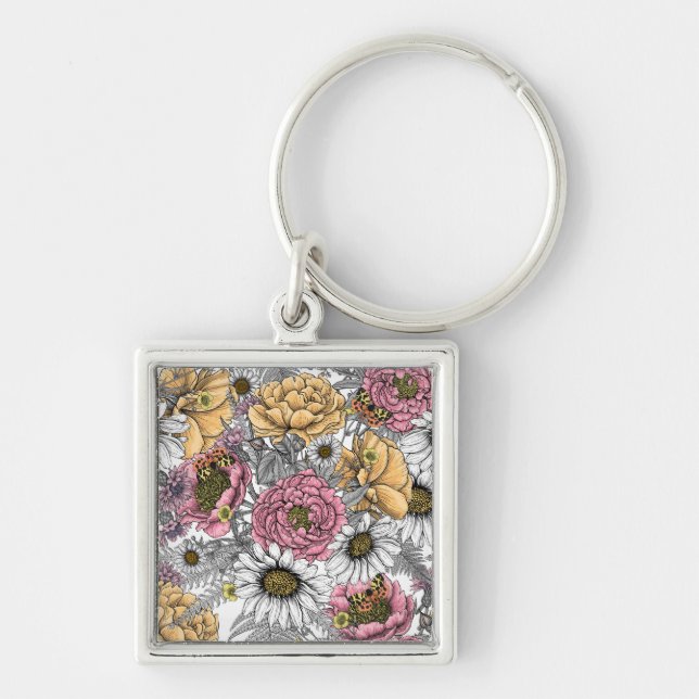 Bouquet of flowers- roses, peonies, daisies ans fe keychain (Front)