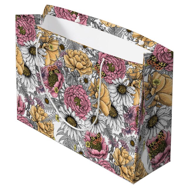Bouquet of flowers- roses, peonies, daisies ans fe large gift bag (Back Angled)