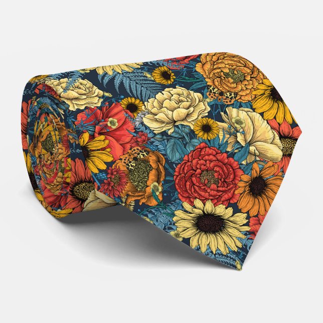 Bouquet of flowers- roses, peonies, daisies ans fe neck tie (Rolled)