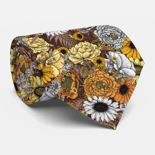 Bouquet of flowers_ roses peonies daisies ans fe neck tie