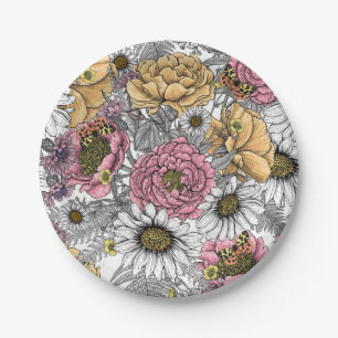 Bouquet of flowers- roses, peonies, daisies ans fe paper plates