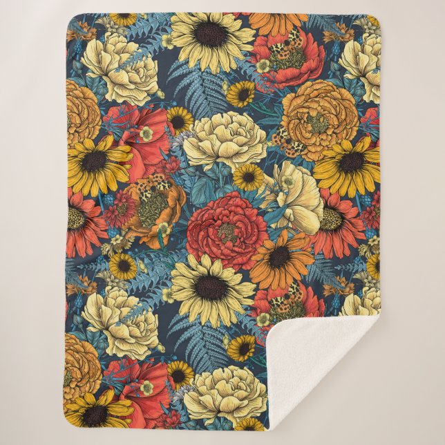 Bouquet of flowers- roses, peonies, daisies ans fe sherpa blanket (Front)