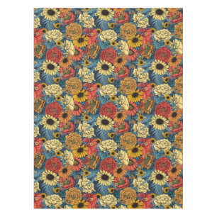 Bouquet of flowers- roses, peonies, daisies ans fe tablecloth
