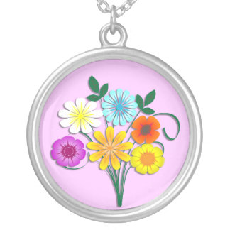 Bouquet of Flowers Silver Plated Necklace