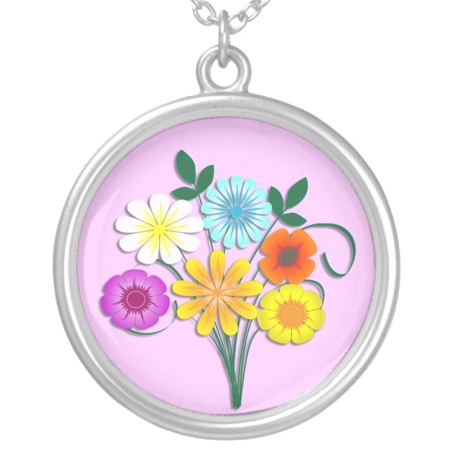 Bouquet of Flowers Silver Plated Necklace (Front)