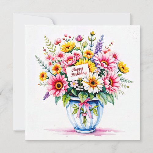 Bouquet of flowers. Watercolours. Birthday  Holiday Card