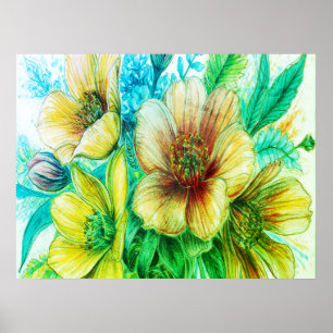 Bouquet Of Green Blooming Flowers on a Wall Poster