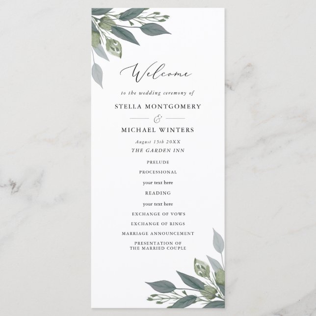 Bouquet of Greenery Wedding Program (Front)