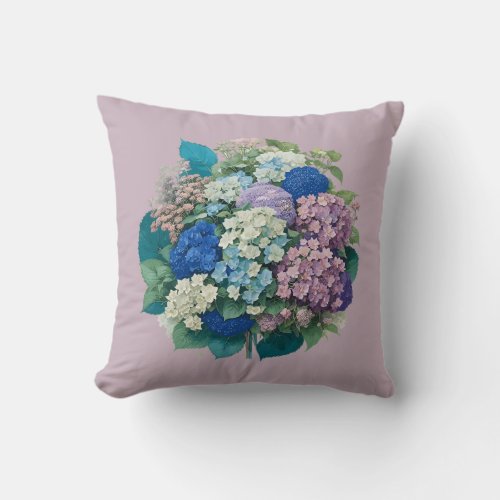 Bouquet of Hydrangeas Pink Blue Throw Pillow