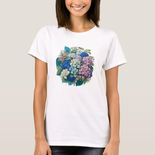 Bouquet of Hydrangeas Pink Blue Tshirt