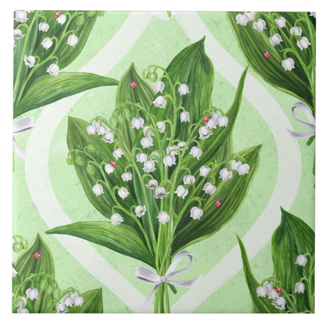 Bouquet of lilly of the valley flowers on green ceramic tile (Front)