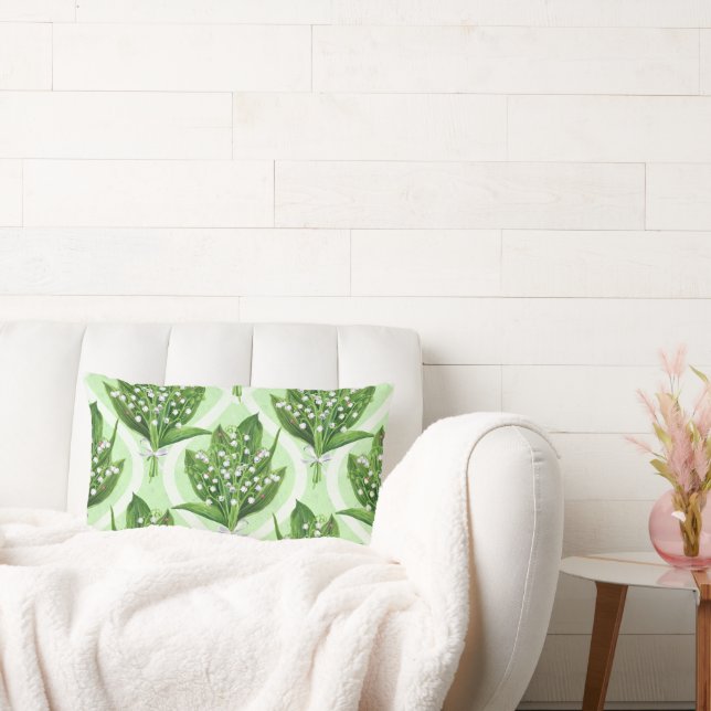 Bouquet of lilly of the valley flowers on green lumbar pillow (Couch)