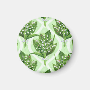 Bouquet of lilly of the valley flowers on green magnet