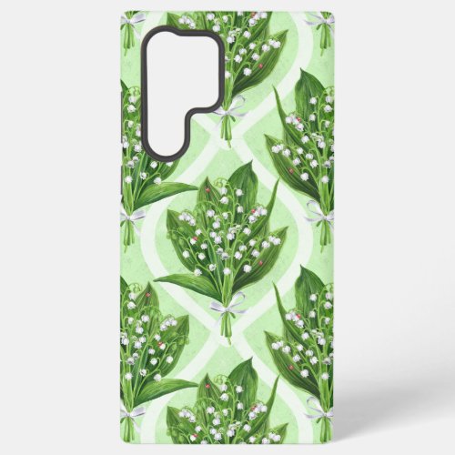 Bouquet of lilly of the valley flowers on green samsung galaxy s22 ultra case