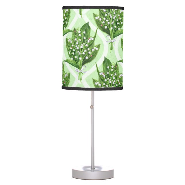 Bouquet of lilly of the valley flowers on green table lamp (Front)