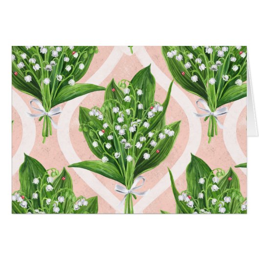 Bouquet of lilly of the valley flowers on pink (Front Horizontal)