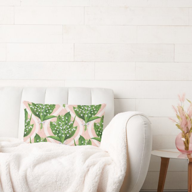 Bouquet of lilly of the valley flowers on pink lumbar pillow (Couch)