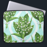 Bouquet of lily of the valley flowers on blue laptop sleeve<br><div class="desc">Bouquet of painted with watercolors lily of the valley flowers seamless pattern design</div>