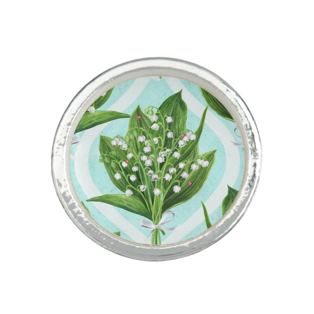Bouquet of lily of the valley flowers on blue ring (Front)