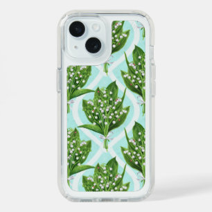 Bouquet of lily of the valley flowers on blue iPhone 15 case