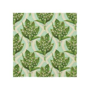 Bouquet of lily of the valley flowers on blue wood wall art