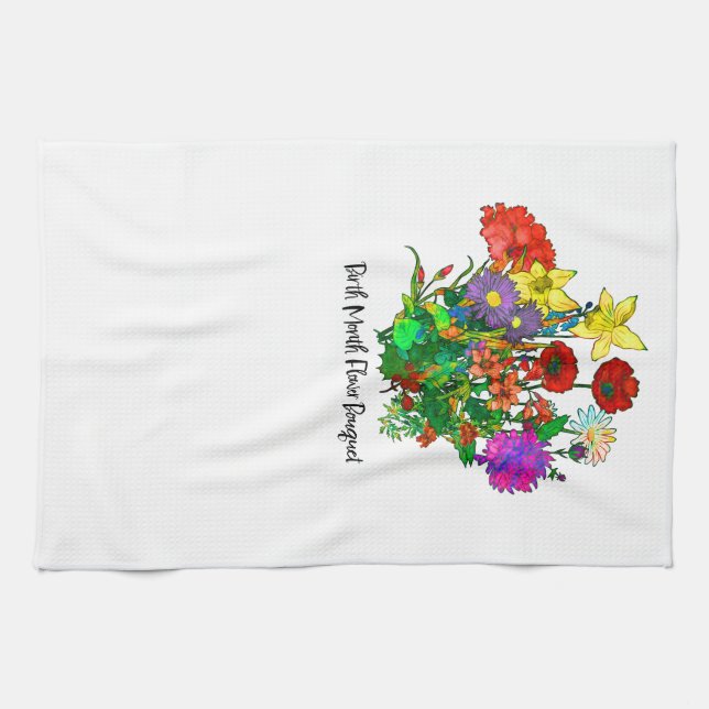 Bouquet of Monthly Birth Flowers Kitchen Towel (Horizontal)