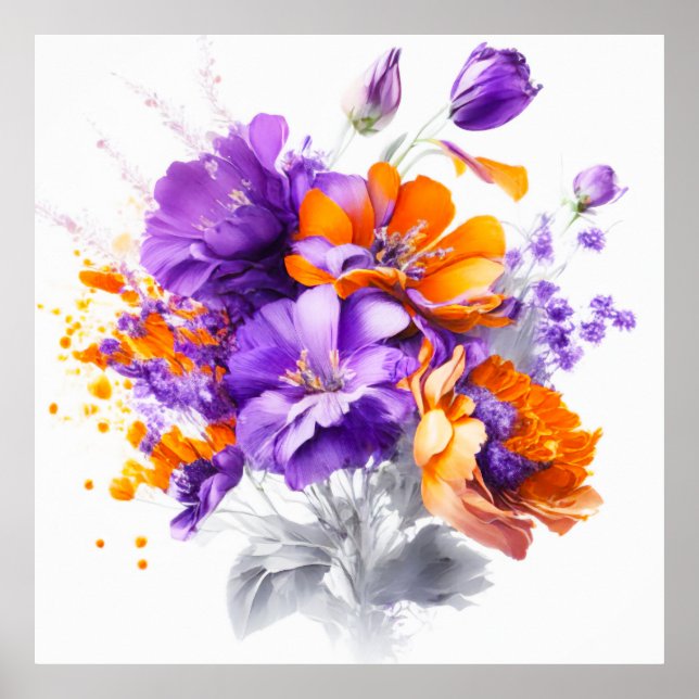 Bouquet of orange and purple flowers poster (Front)