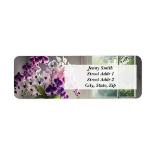 Bouquet of Orchids by the window Label