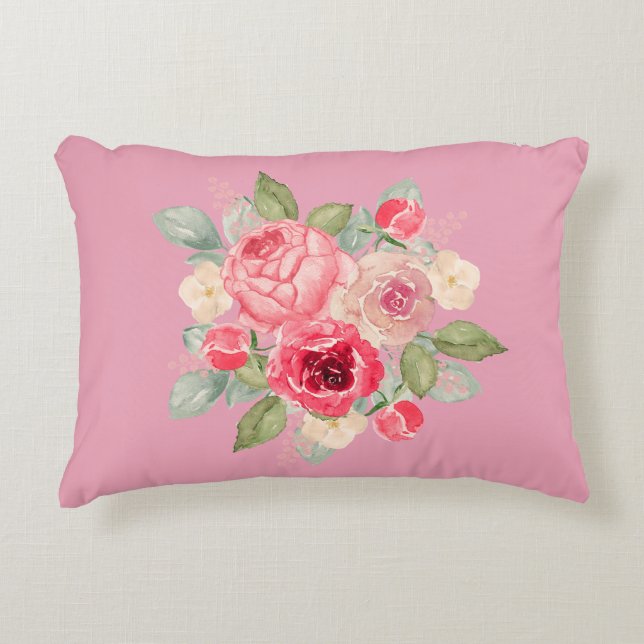 Bouquet of Painted Pink Roses Accent Pillow (Front)