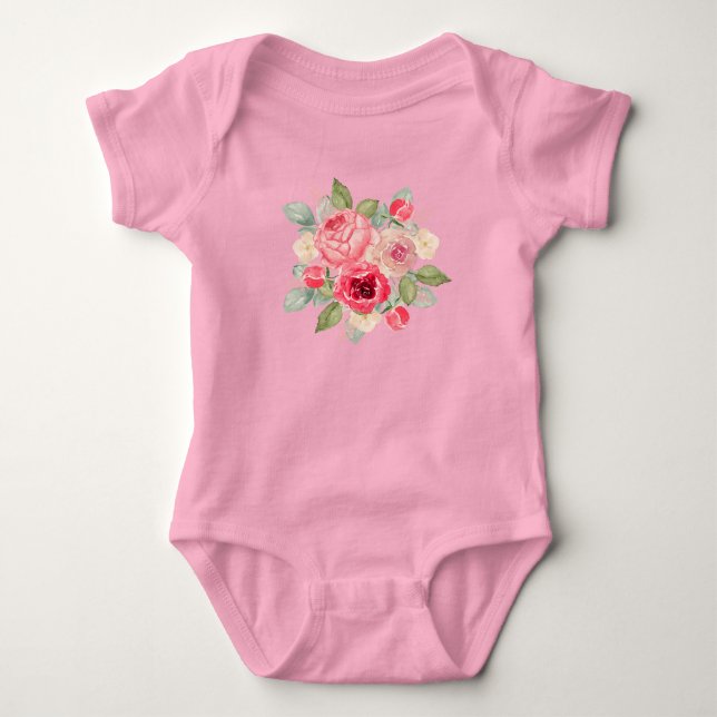 Bouquet of Painted Pink Roses Baby Bodysuit (Front)