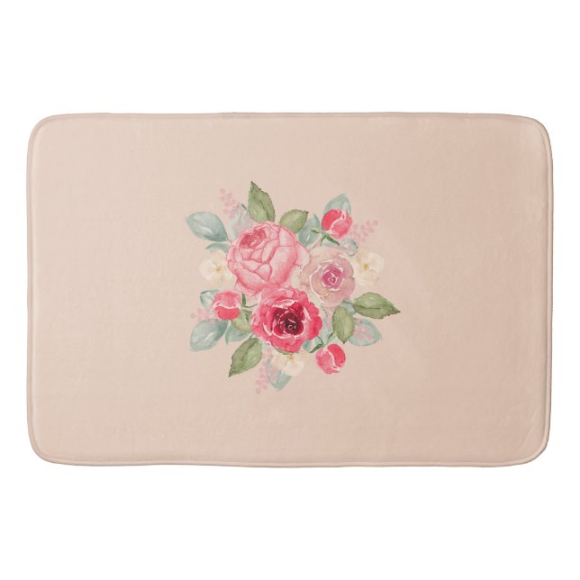 Bouquet of Painted Pink Roses Bath Mat (Front)
